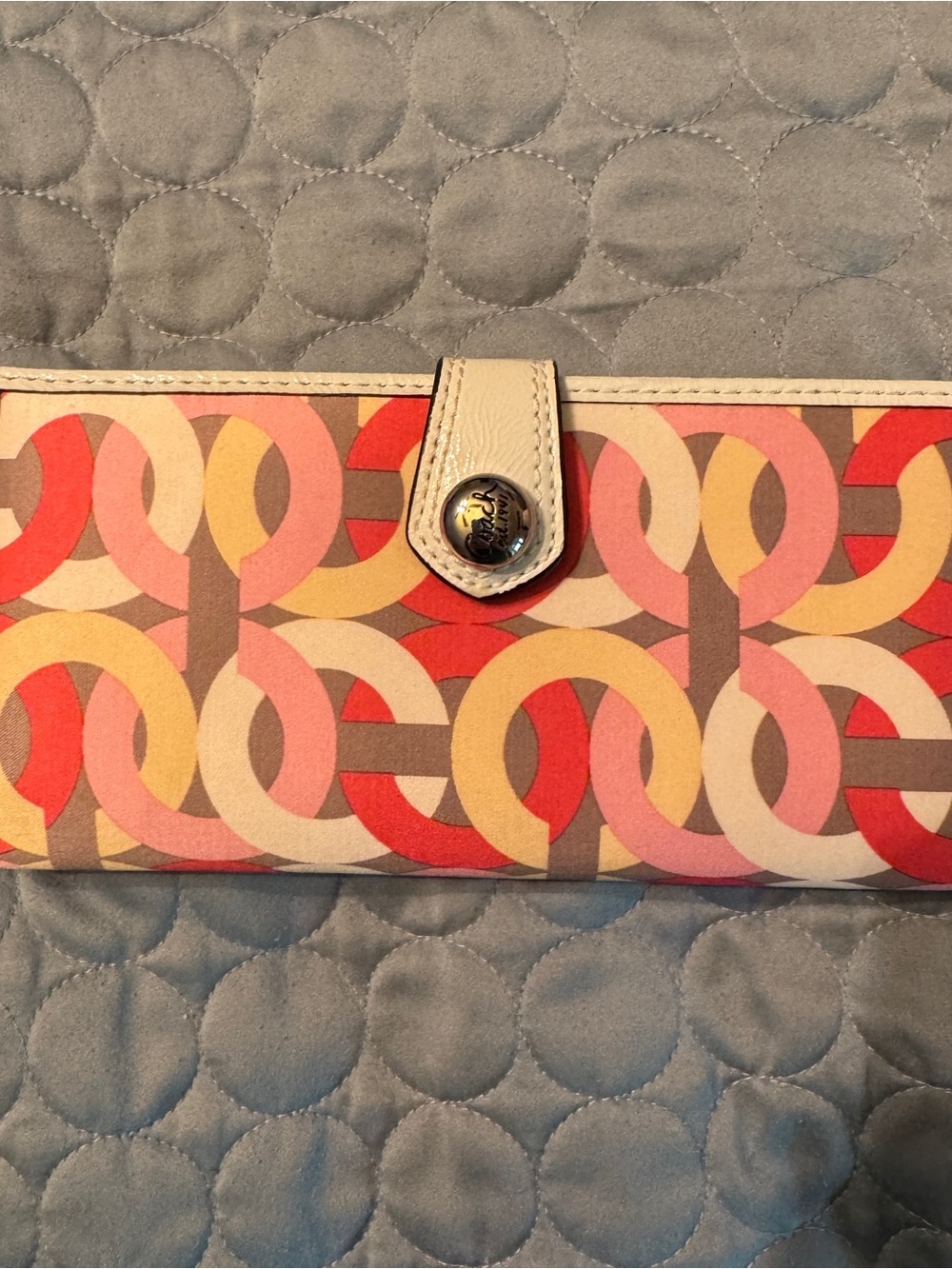 Coach Multicolor Chain-Link Print Wallet in Pink, Red, Yellow, Brown